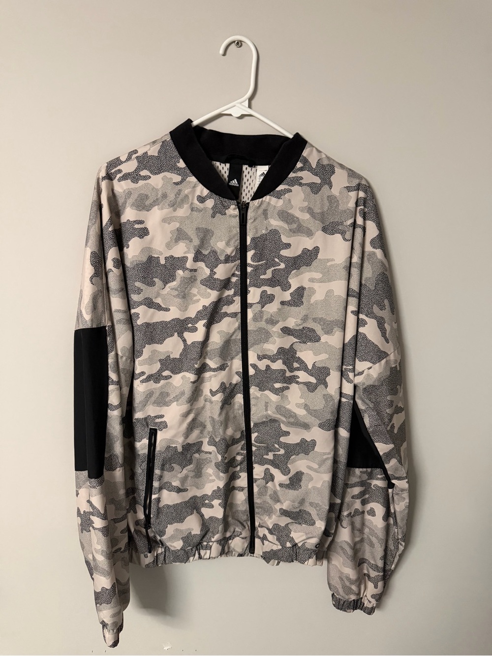 adidas Men's Gray Camo Bomber Jacket with Black Trim